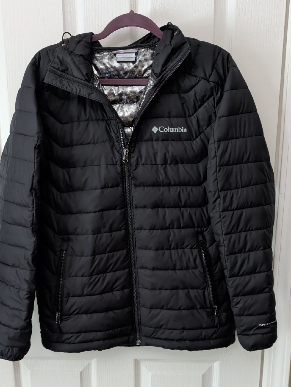Columbia Black Omni-Heat Lightweight Hooded Puffer Jacket XS Like New